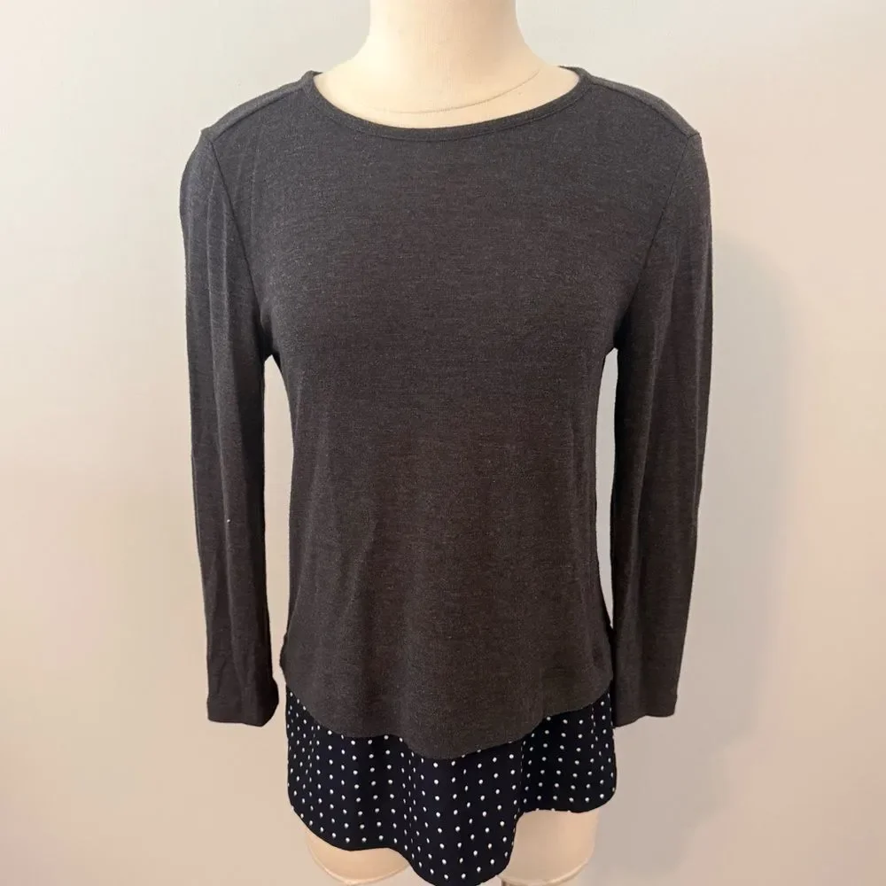 J. Crew Mercantile Twofer Mixed-Media Polka Dot Hem Grey Sweater Size Small